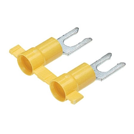 Panduit Fork Terminal, #6 Stud Size, 10 AWG, 600 V, Vinyl Insulated, Yellow, Crimp Termination Only PV10-6LFB-2K
